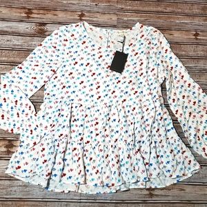 Jane and Delancey Heart Print White Top NWT Size Large